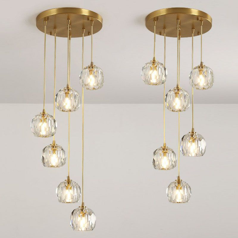 K9 Crystal Clusterkugel Anhänger Leichte postmoderne Gold Finish Hanging Lampe für Treppe