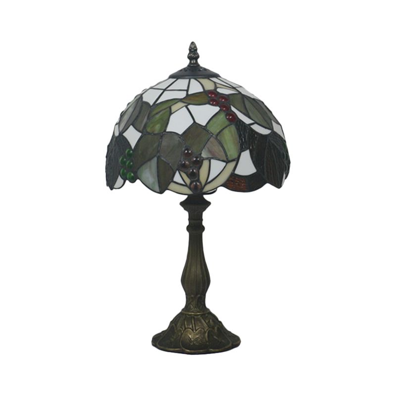 Escritorio de vidrio manchado en forma de tazón estilo tiffany tiffany 1 cabeza de bronce hoja de bronce y fruta iluminación de mesa nocturna estampada