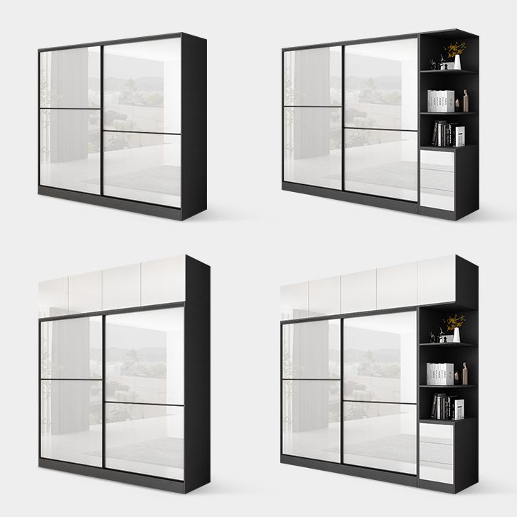 White and Black Wardrobe Armoire Engineered Wood Wardrobe Closet