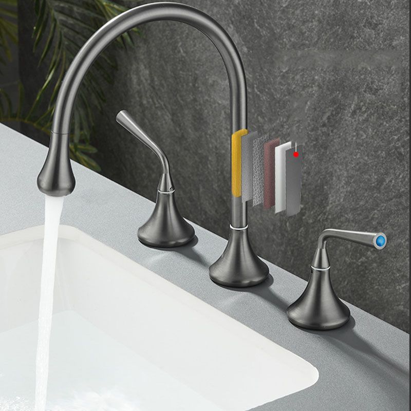 Double Handle Tub Filler Deck Mounted High Arc Brass Modern Roman Tub Filler