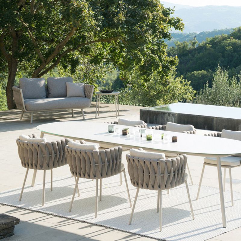 Oval Patio Dining Table Set 1/7 Pcs Stone Top Patio Dining Table with Chairs