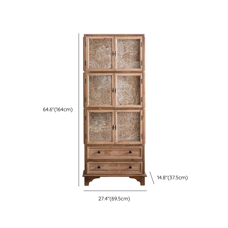 Traditional Glass Doors Curio Cabinet Solid Wood Display Cabinet for Dining Room