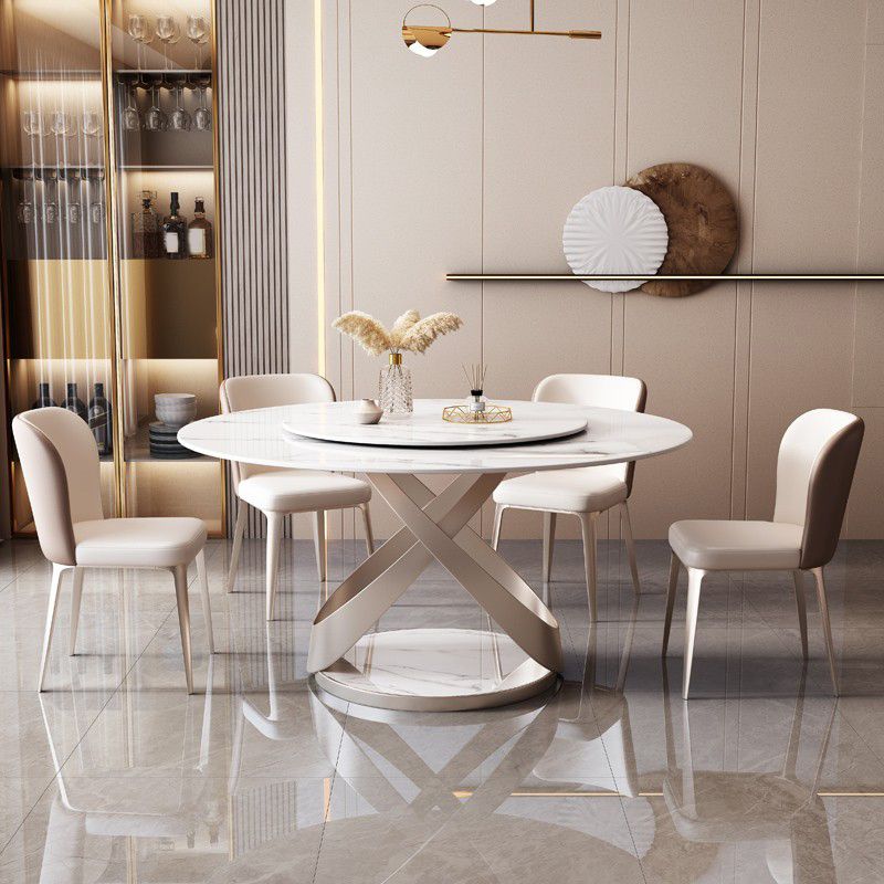 Round Dining Table Set 1/5/7 Pcs Sintered Stone Top Table and Upholstered Chairs