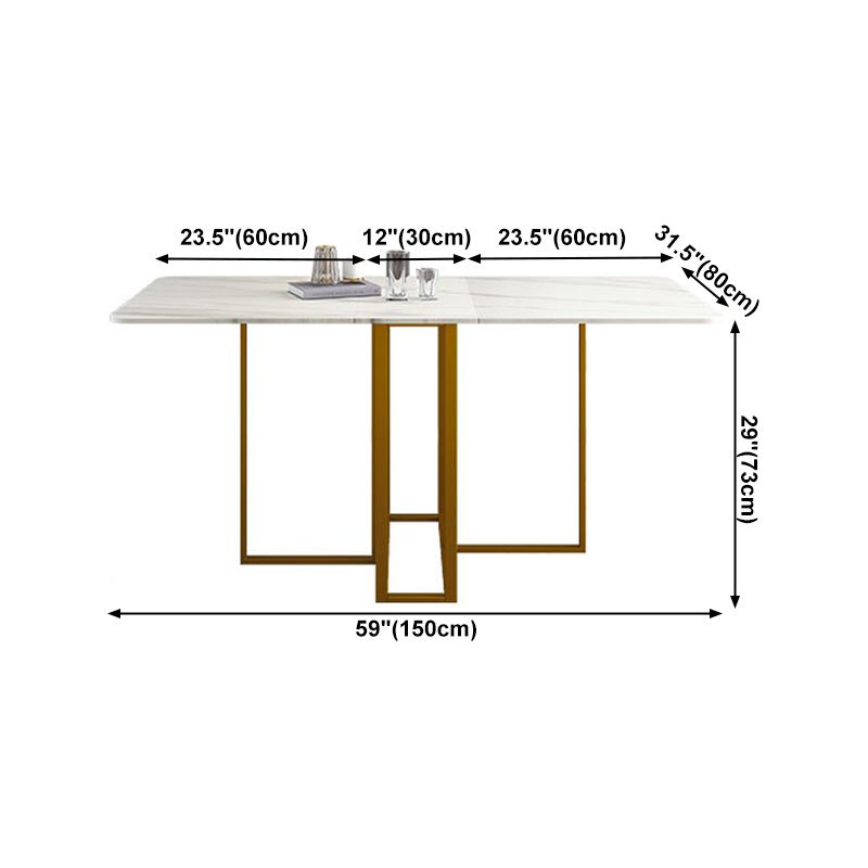 Contemporary Rectangle Dining Room Table Sintered Stone Drop-Leaf Table,59"L x 28.7"H