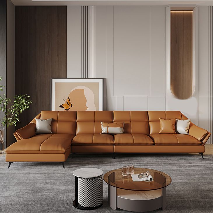 Contemporary Sectional Sofa Orange Genuine Leather Sectional