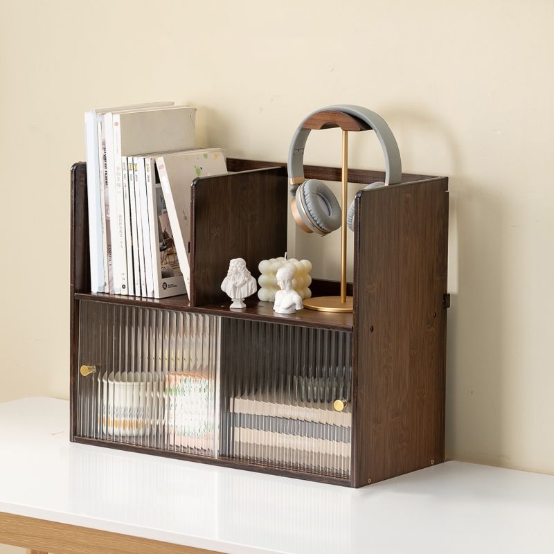 Contemporary Closed Back Bookcase Bamboo Horizontal Bookshelf with Doors