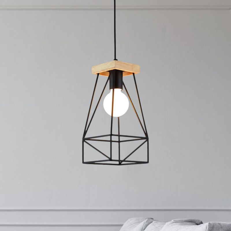 Metal Cage Shade Pendant Light Modern Nordic 1 Head Living Room Ceiling Light Fixture in Black/Blue