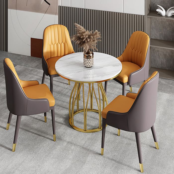 Luxury Style Sintered Stone Dining Table Metallic Single Pedestal Base Round Table for Home