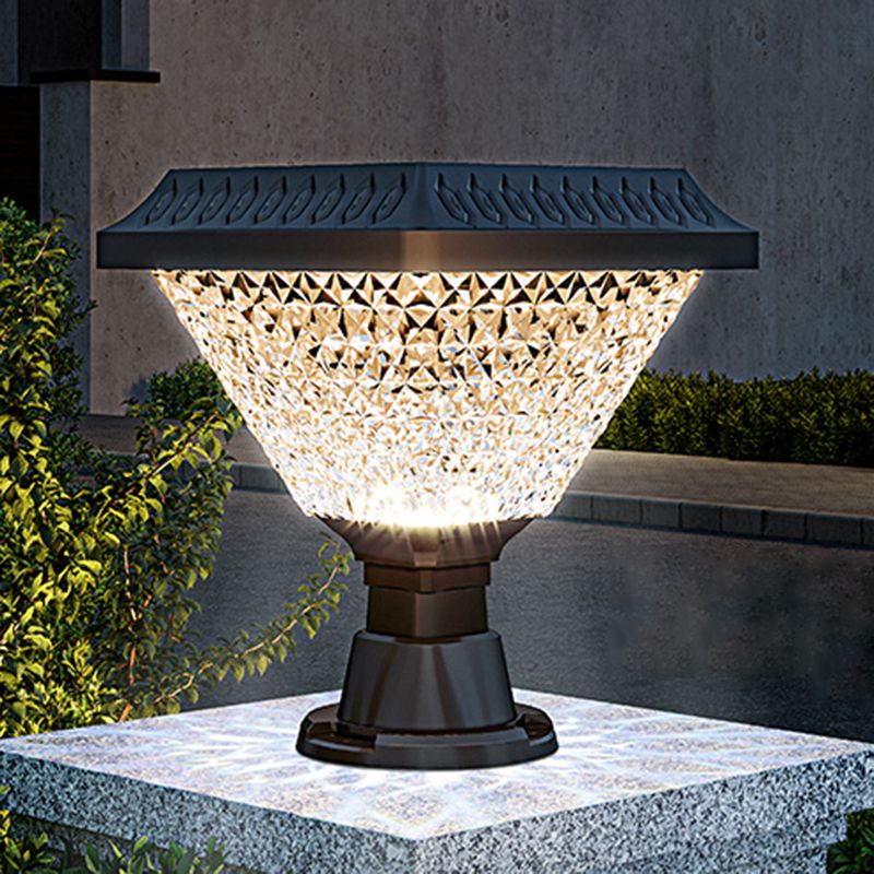 Modern Geometry Shape Solar Energy Pillar Lamp with Plastic Shade for Outdoor