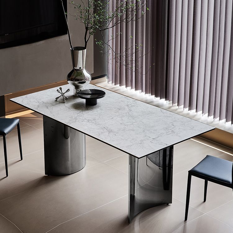 Mesa rectangular de lujo tradicional de metal, mesa de piedra sinterizada blanca para cocina y comedor