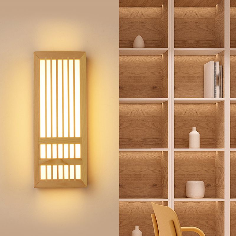Wooden Wall Mount Light Modern Wall Sconce Lamp with Plastic Shade for Living Room