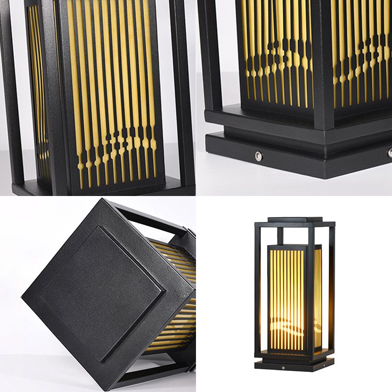 Rectangle Pillar Lamp Modern Metal Outdoor Waterproof Light in Black
