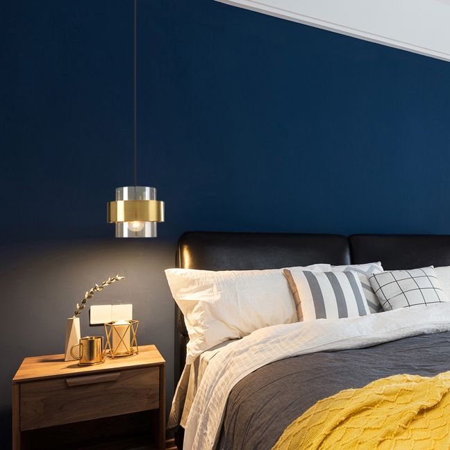 Modern Artistic Cylindrical Pendant Light Electroplate Metal Hanging Lamp with Glass Shade