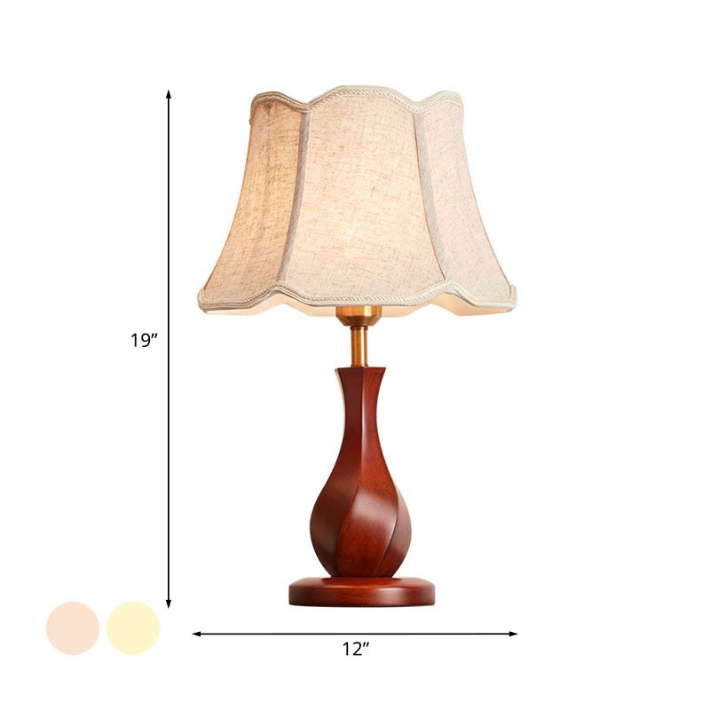 Platteland wijd uitlopende nacht staan ​​licht 1 lamp stof tafellamp met geschulpte afwerking in vlas/beige