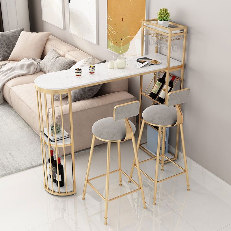 Glam Style Cocktail Bar Table 42-inch Height Metal Base Bar Height Storage Table