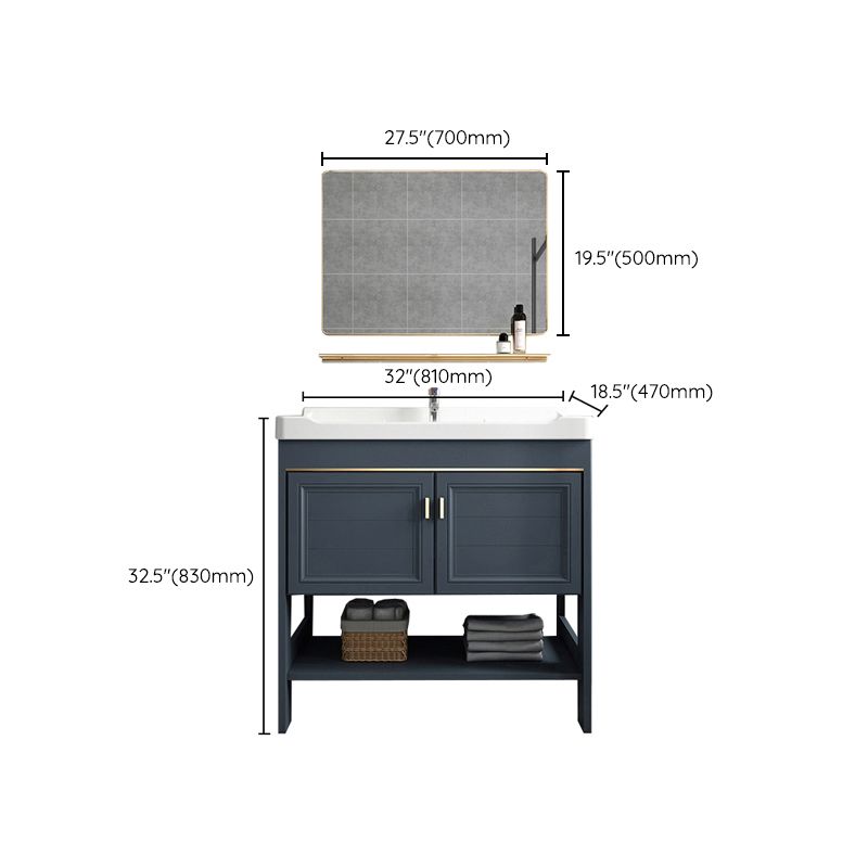 Modern Single Blue Sink Vanity Freestanding Metal Base Bath Vanity