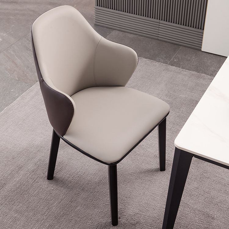 Faux Leather Dining Chairs Wingback Side Chair with Metal Base