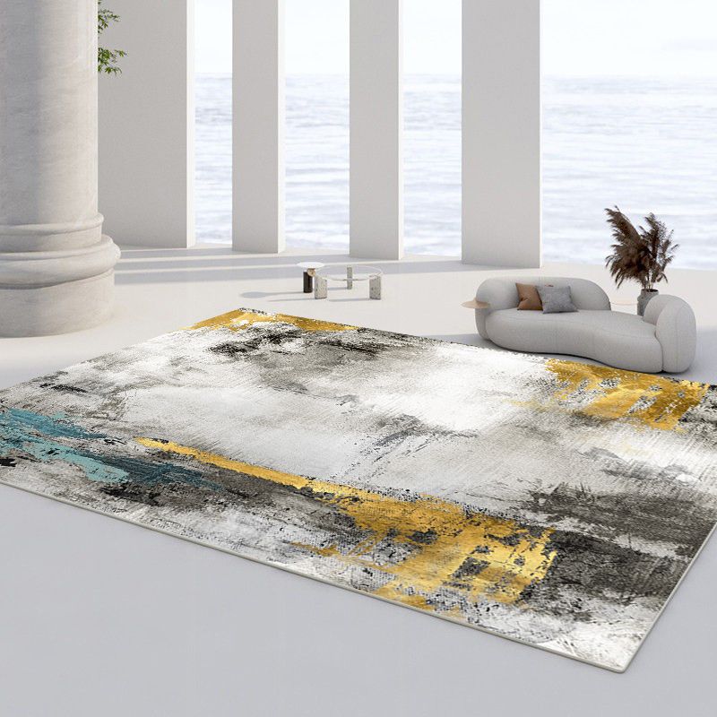 Grey Modern Area Carpet Tie-Dye Pattern Polyester Area Rug Easy Care Rug for Living Room