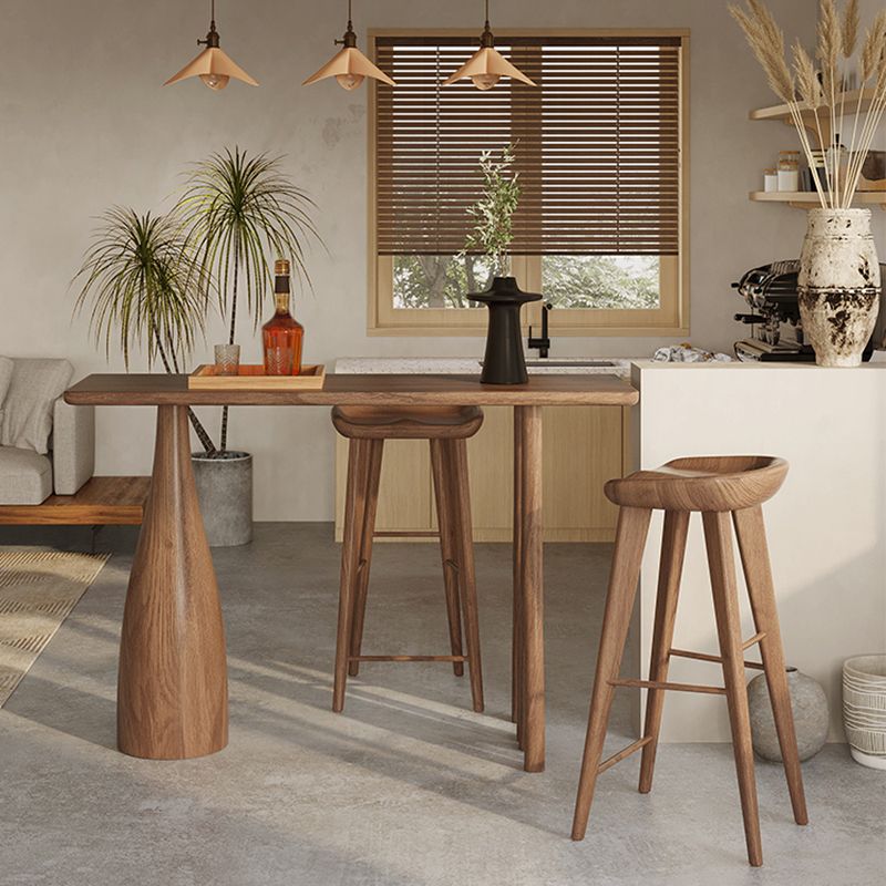 Pine Wood Rectangle Pub Table with Double Pedestal for Living Room