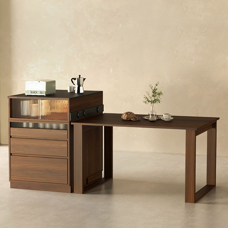Contemporary Brown Walnut Kitchen Island Table for Dining Room