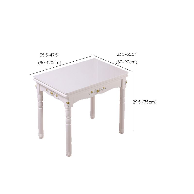 White Extendable Dining Table Solid Wood Dining Table for Dining Room