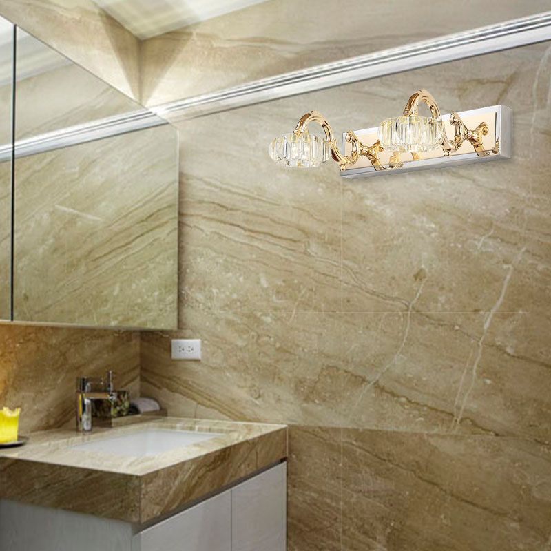 Lampada a parete per ombra rotonda Modernismo Metal 2/3/4 Bulbi Gold Finitura Vanity Lighting With Curved Brain, 13 "/19" W