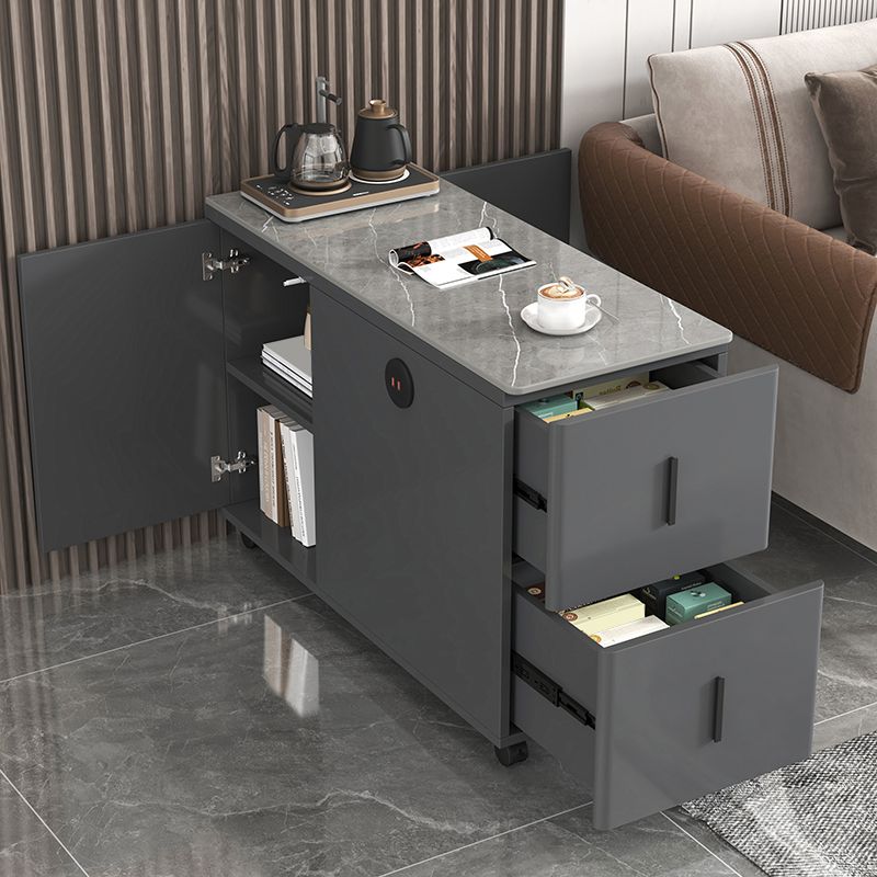 Sofa Side Accent Table with 2 Storage Drawers and Rectangle Stone Top