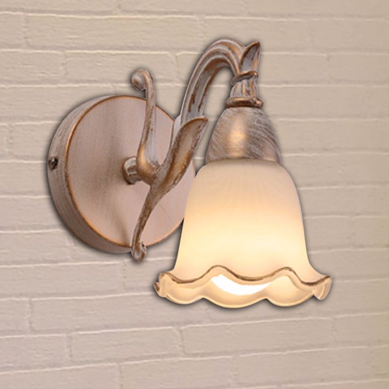 1/2/3-Head Wall Mounted Light Traditional Style Petal Shade Frosted Glass and Metal Wall Lighting in Copper/White
