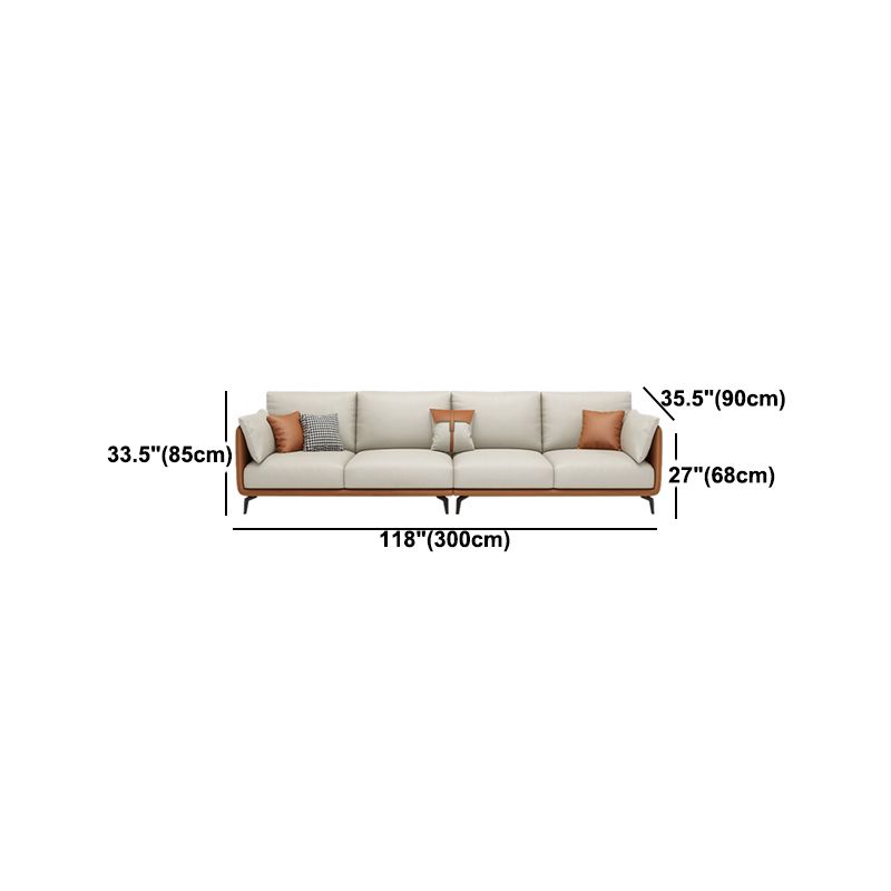 Scandinavian Beige Removable Cushions Faux Leather Straight Arm Sofa/Sectionals