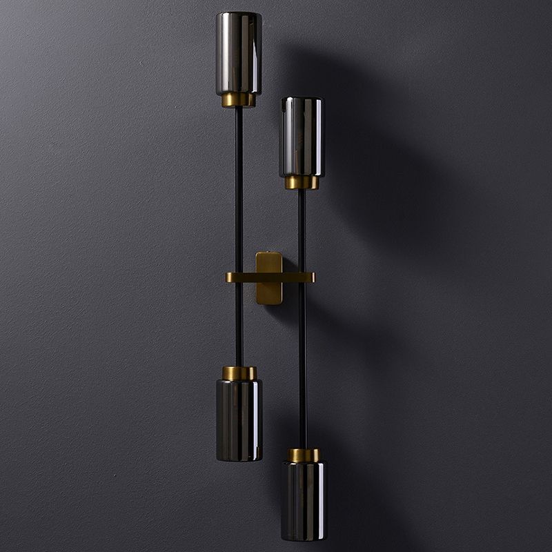 Glass Black and Gold Wall Sconce in Modern Luxury Style Copper Cylindrical Wall Lamp for Bedroom