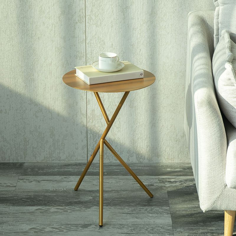 Mid-Century Round Side End Table Metal Cross Legs End Table, 22.8" Tall
