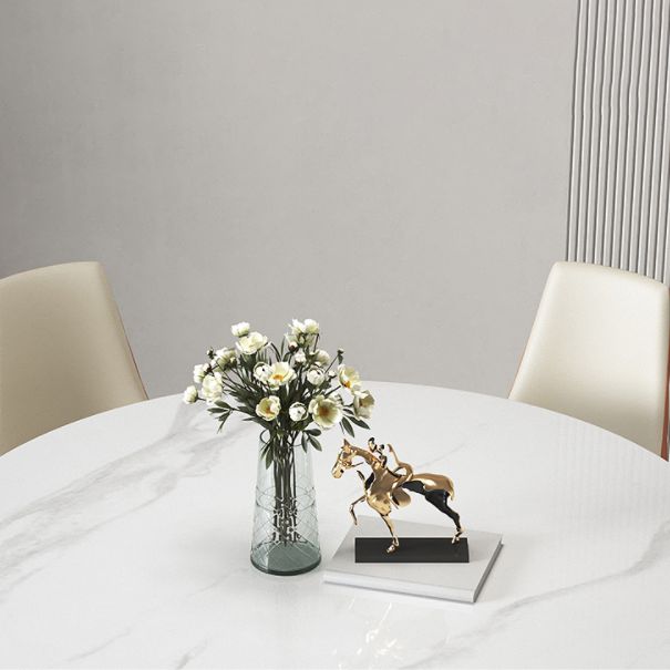 Sintered Stone Top Dining Table in White Luxury Kitchen Table with Pedestal Base