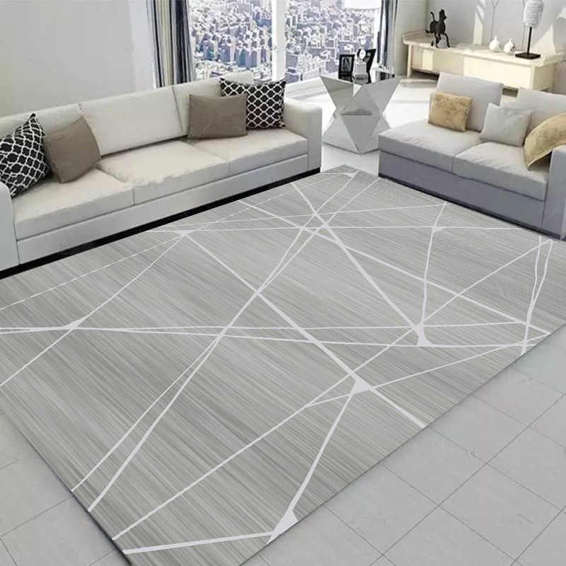 Grey Modern Area Rug Geometric Pattern Polyester Area Carpet Non-Slip Wahable Rug for Home Decor