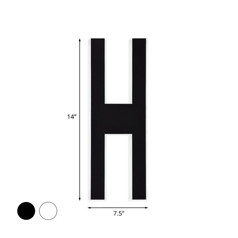 Alphabet Metal Wall Lamp Modern LED White/Black Sconce Light Fixture for Bedside in White/Warm Light