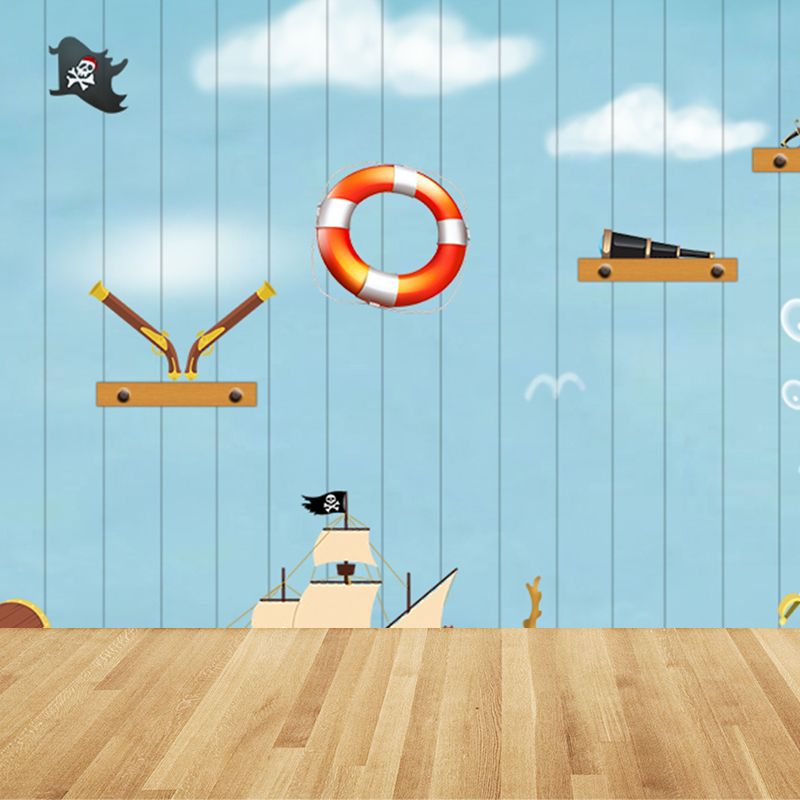 Full Size Sea Life Mural Kids Bedroom Nautical Wall Art in Soft Color, Moisture Resistant