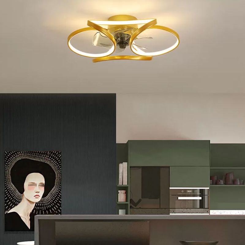 Contemporary Waves Ceiling Fan Light Metal 1 Light LED Ceiling Fan for Bedroom