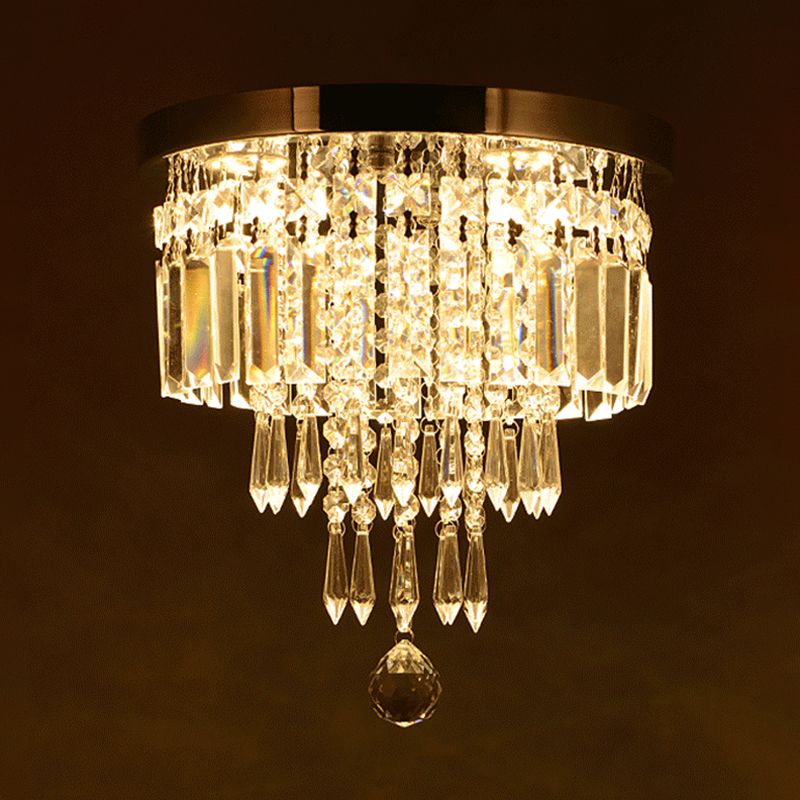 Chrome 8"/10" Wide LED Flush Mount Lamp Modernist Faceted Crystal Tiered Round Close to Ceiling Light