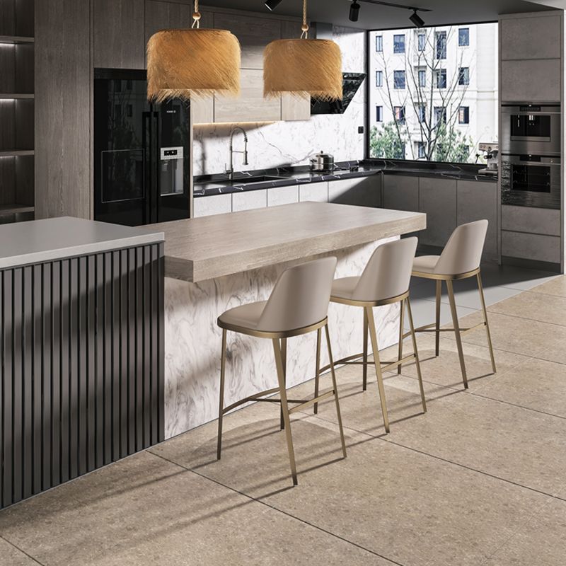 Glam Backrest Armless Counter Stool Iron Bar Stool with Cushion for Cafe