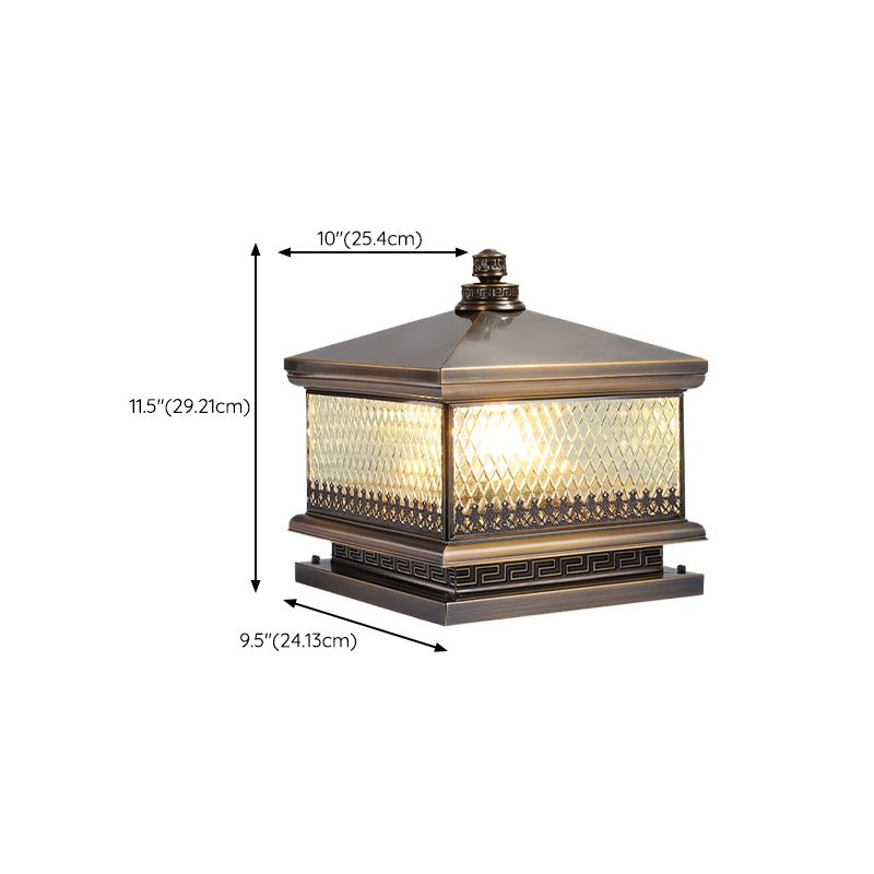 Square Shape Pillar Lamp Contemporary Brass Outdoor Waterproof Light