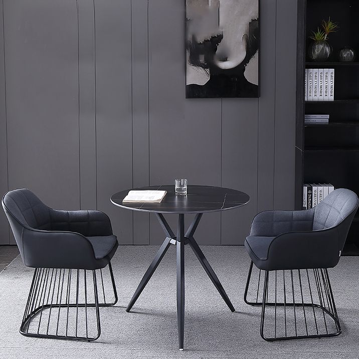 Mesa de cena redonda de estilo moderno Mesa de piedra sinterizada con base de metal para uso en el hogar