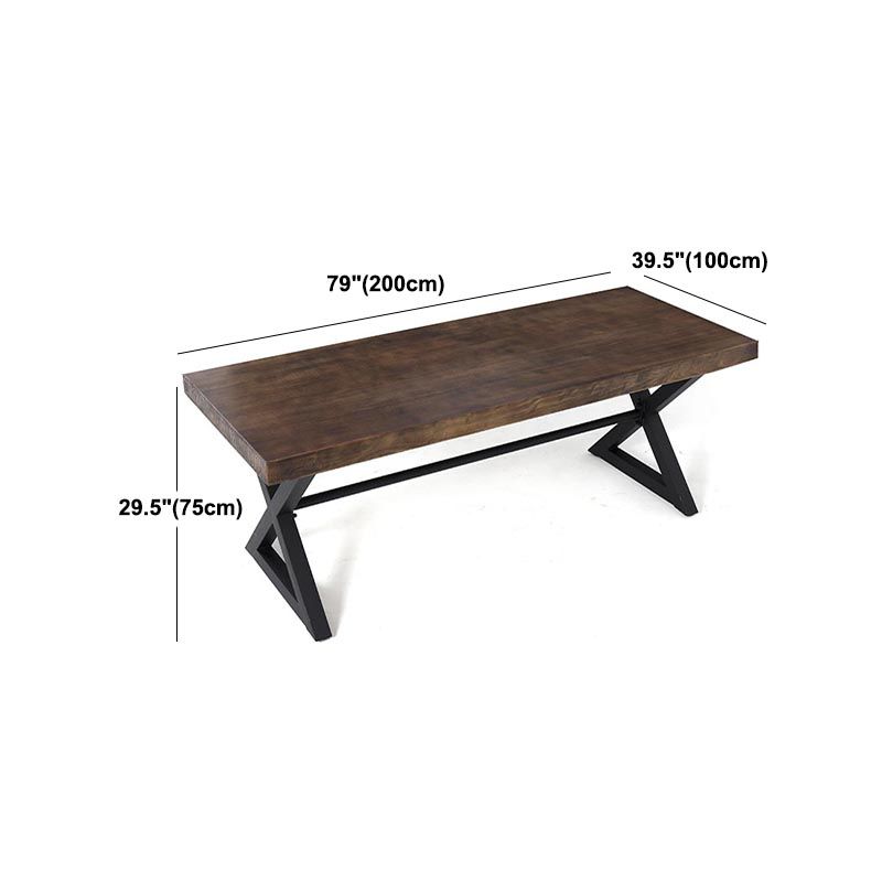Industrial Coffee Shop Dining Table Rectangle Wood and Metal Base Dining Table