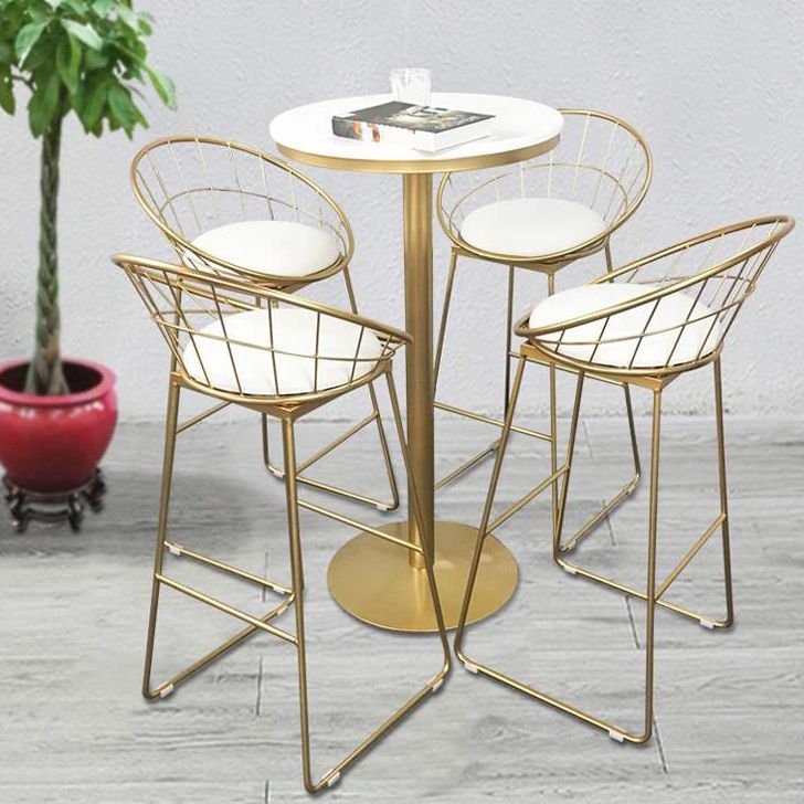 Glam Bar Dining Table Pedestal White Bistro Bar Table with Metal Base