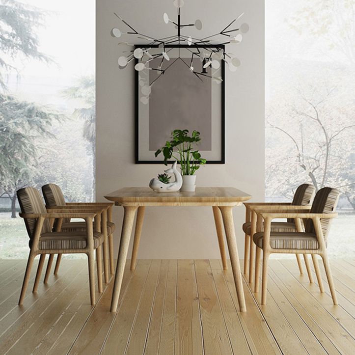 Rectangle Contemporary Dining Table Pine Wood Top Table with 4 Legs