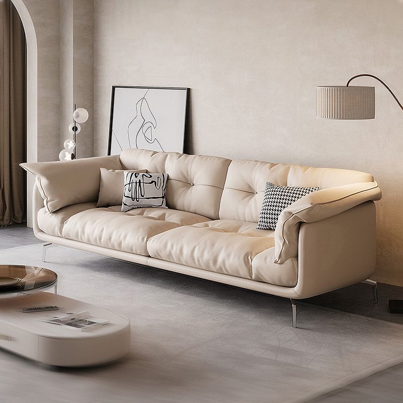 Contemporary Faux Leather Loose Back Seating Hair Pin Legs Sofa for Living Room