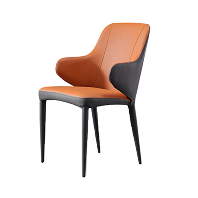 Modern Style Arm Side Chairs Faux Leather Chair with Metal Legs for Home Use