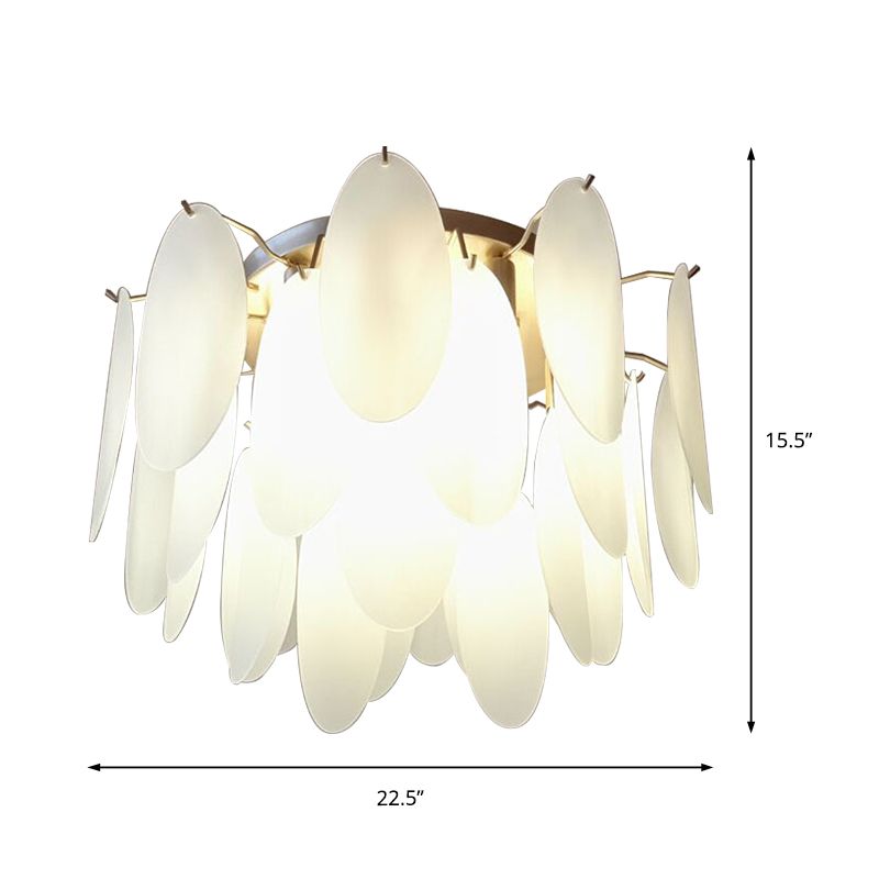 Feather-Shaped Flush Mount Lamp Contemporary White Glass 22.5"/28" Wide 6 Lights Living Room Flush Ceiling Light Fixture