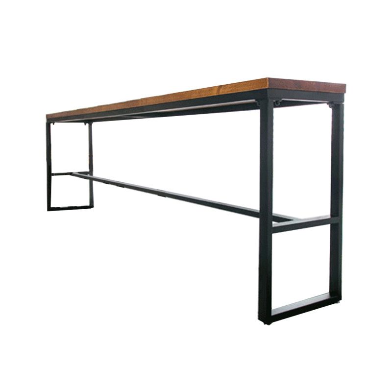 Wood Top Table with Black Legs and Metal Base Kitchen Bar Table