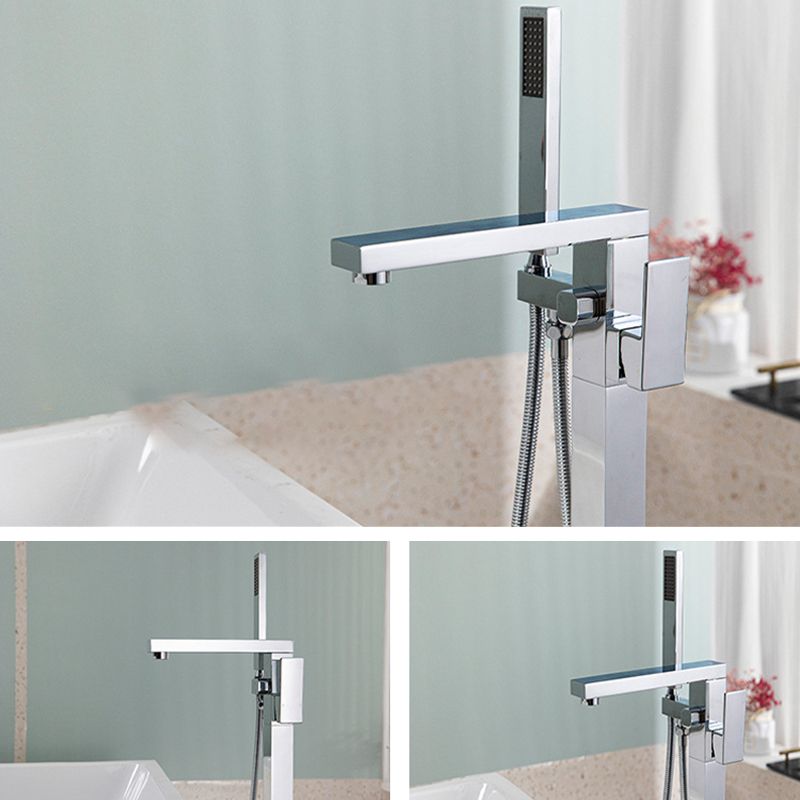 Bathroom Freestanding Tub Filler Floor Mounted One Handle Fixed Faucet with Hose