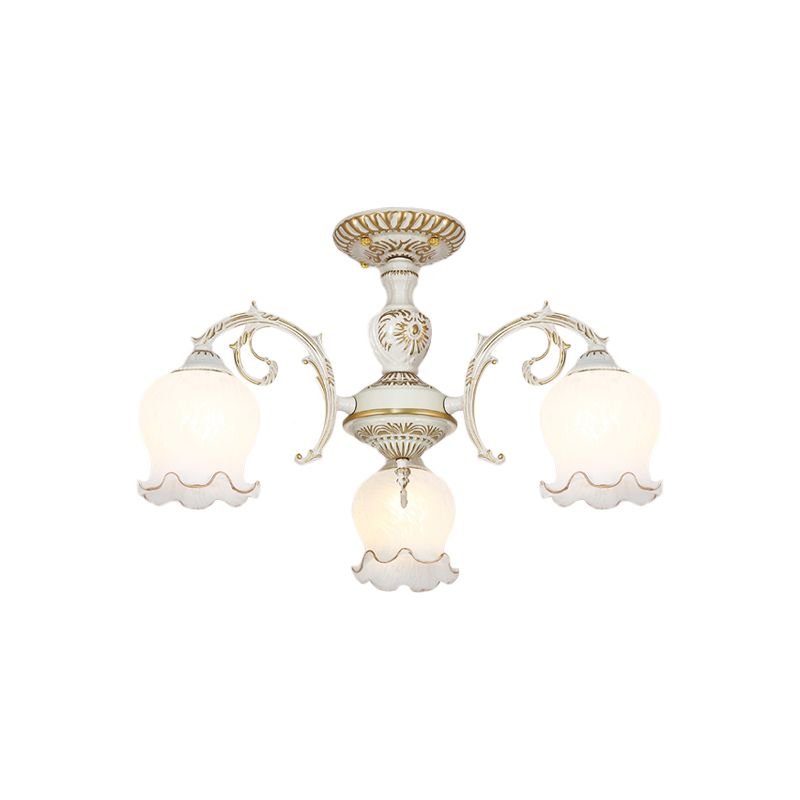 Blume Wohnzimmer semi Flush Rustikale Weiss Glas 3/5/6 Bulben Beige Flush Mount Light Halterung