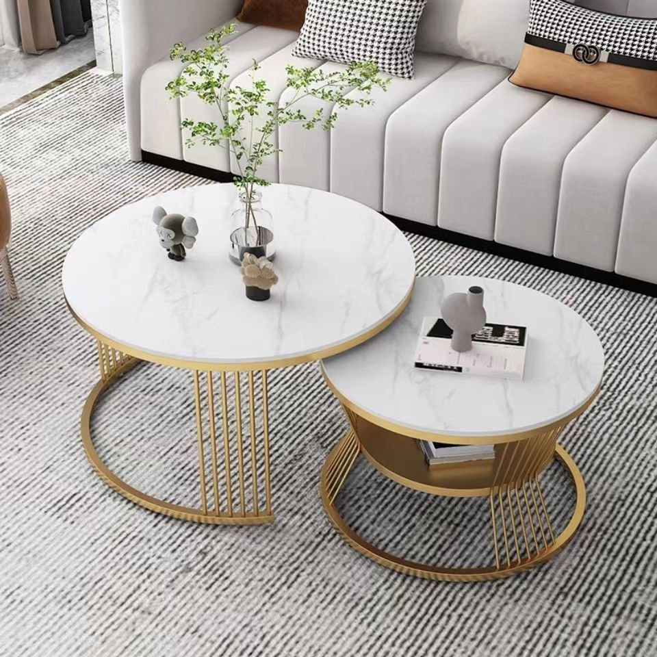 2 Piece Bunching Tables Slate Round Modern Minimalist Coffee Table
